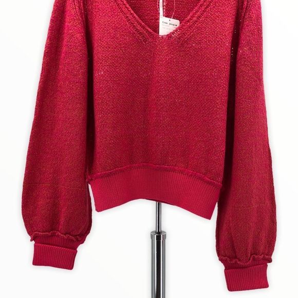 Free People Hot Pink Riptide V-Neck Knit Sweater NWT - Picture 5 of 13